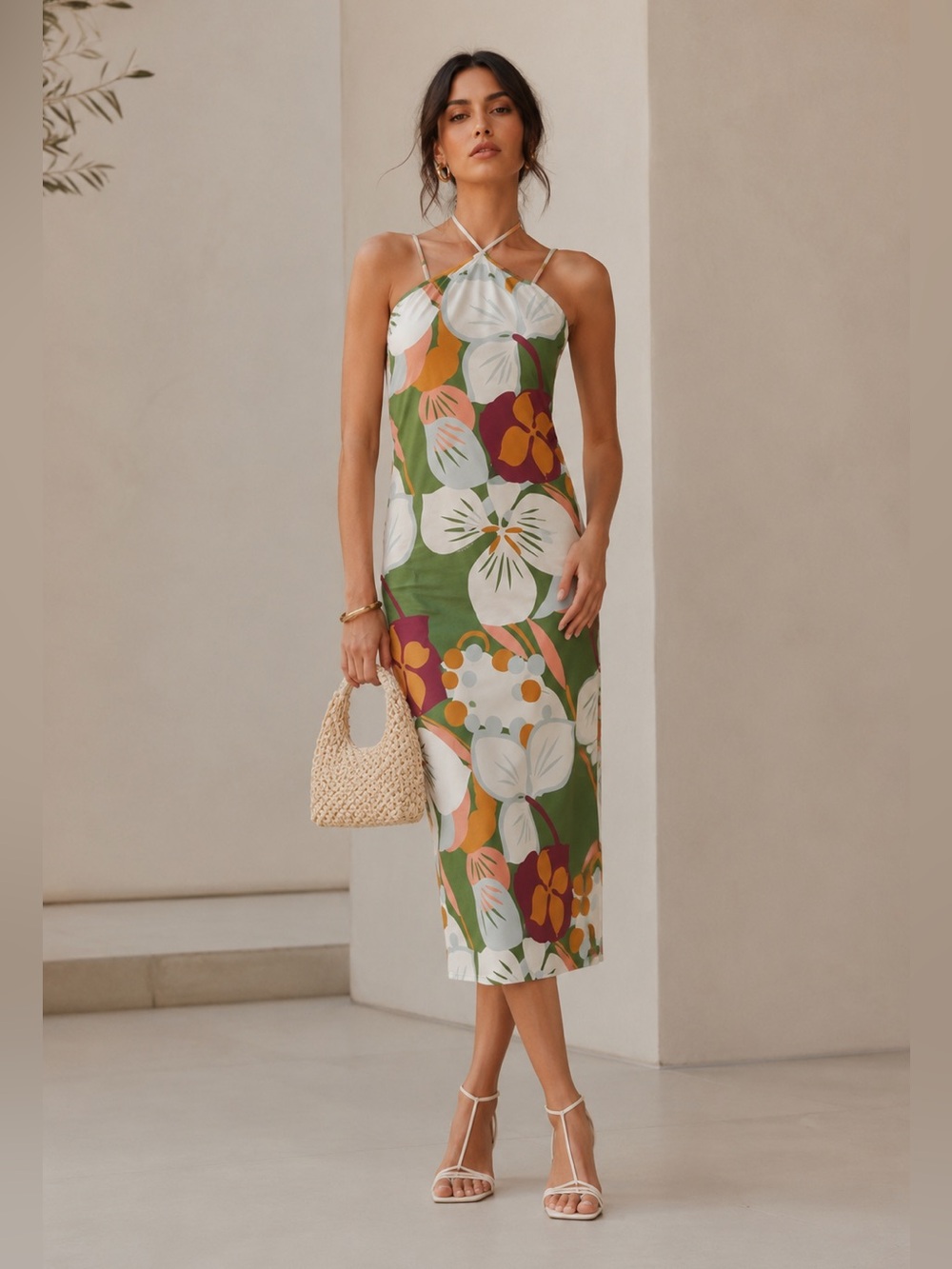 Ted Baker Lotye Floral Halter Midi Dress 2 Multicolor Side Slit ASO TV Tropical